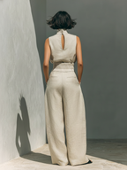 Linen Blend Blouse & Wide-Leg Pants Set
