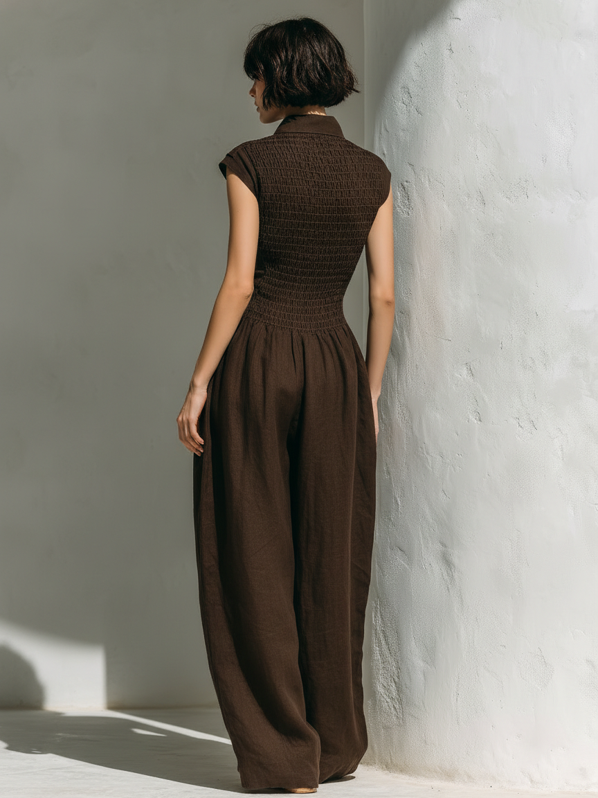 Linen Cap-Sleeve Wide-Leg Jumpsuit