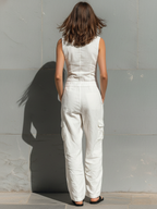 Single-Breasted Sleeveless Cotton Jumpsuit