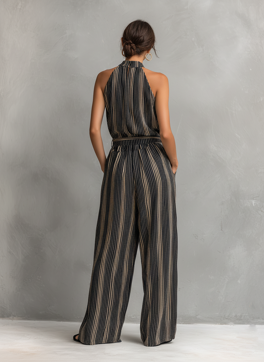 Striped Woven Sleeveless Top & Trousers Set