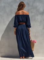 Dark Blue Cotton Linen Round-Neck Sleeveless Jumpsuit
