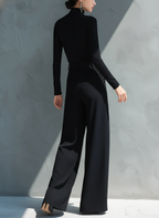Black Knit Turtleneck Wide-Leg Jumpsuit