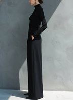 Black Knit Turtleneck Wide-Leg Jumpsuit