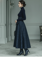 Knit Top & Plaid Tweed Skirt Set