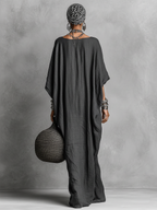 Women's Loose Cotton And Linen Batwing Sleeve Maxi Dress MDA1328K8Y