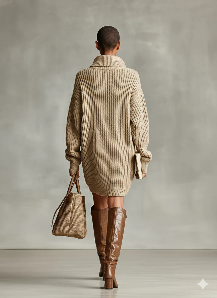 Camel Button-Front Oversized Cardigan Mini Dress