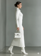 White Knit Polo Neck Slim Midi Dress