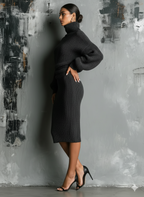 Charcoal Knit Turtleneck Oversized Midi Dress