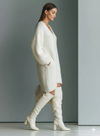 White V-Neck Mini Sweater Dress