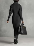 Women's Minimalist Solid Color Zipper Neck Knitted Maxi Dress MDA1633J4Y