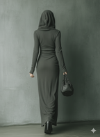 Women's Dark Grey High Elastic Knitted Hooded Maxi Dress MDA1303J1T