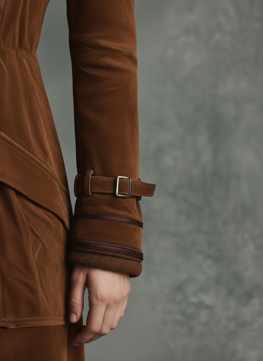 Suede Double-Breasted Lapel Long Coat