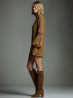 Vintage Suede Turtleneck Mini Dress
