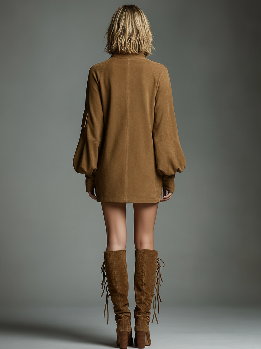 Vintage Suede Turtleneck Mini Dress