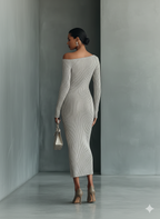 Grey One-Shoulder Knit Dress