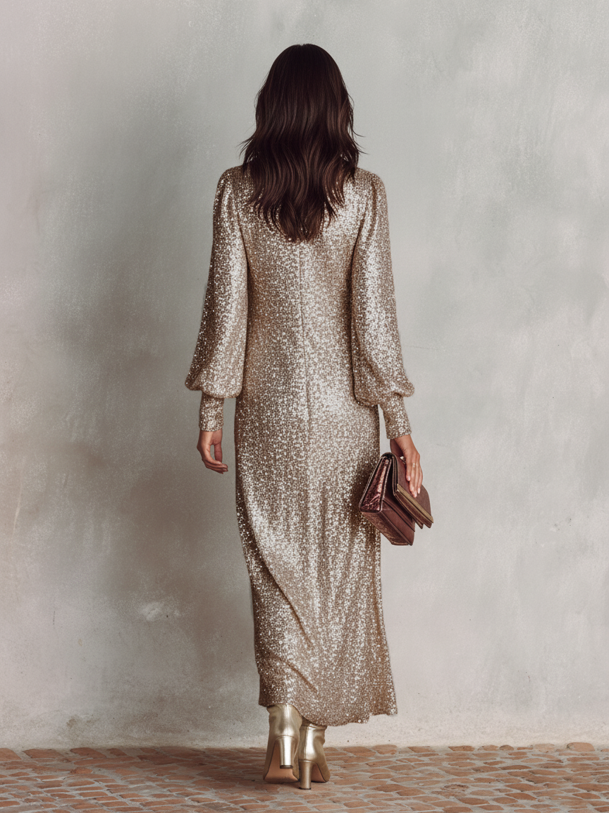 Shimmering V-Neck Maxi Party Dress