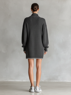 Knit White-Trim Polo Neck Mini Dress