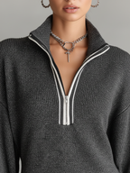Knit White-Trim Polo Neck Mini Dress