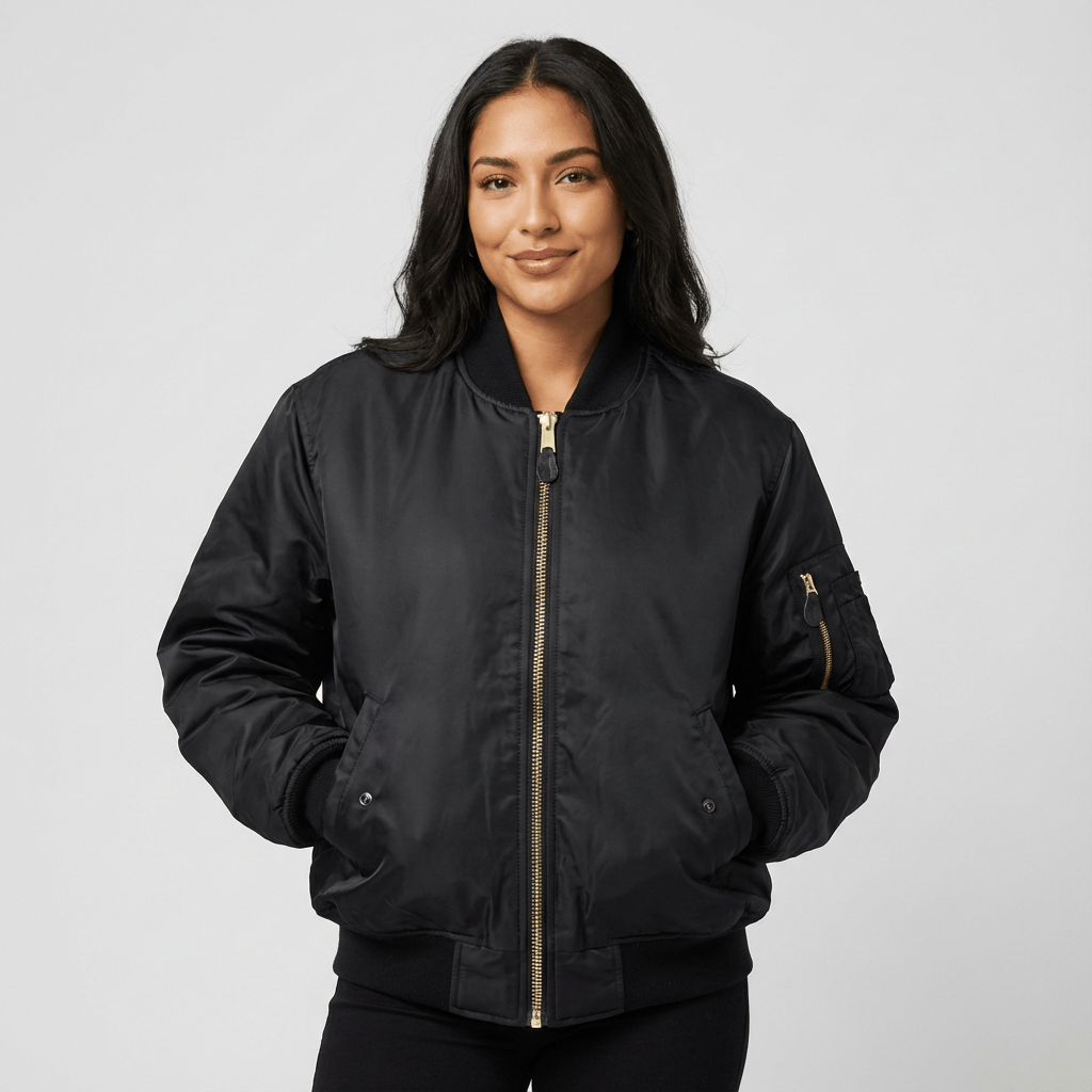 Women's Bomber Jacket | Ribbed Trim & Sleeve Pocket