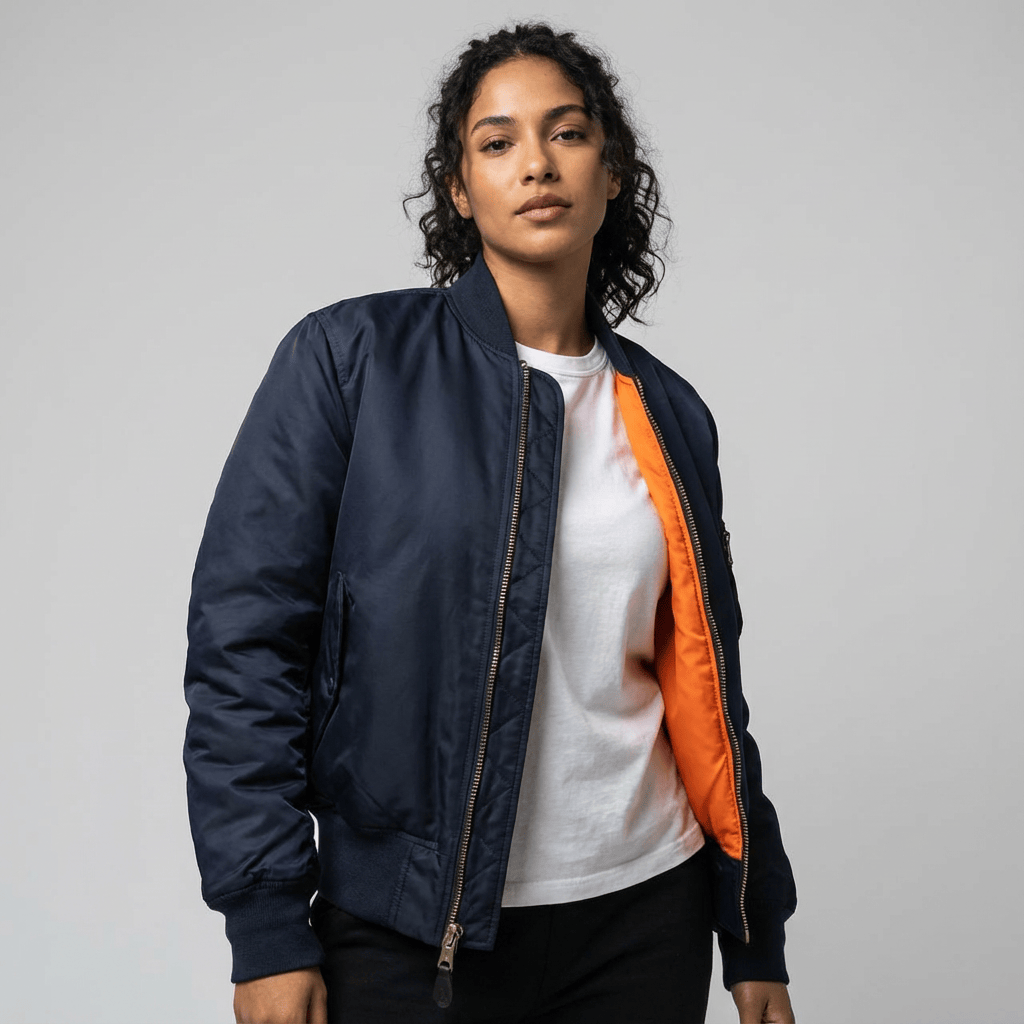 Women's Bomber Jacket | Ribbed Trim & Sleeve Pocket