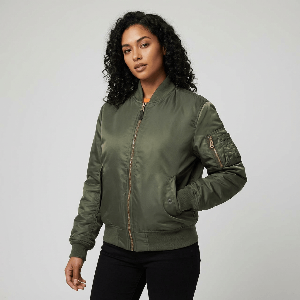 Women's Bomber Jacket | Ribbed Trim & Sleeve Pocket