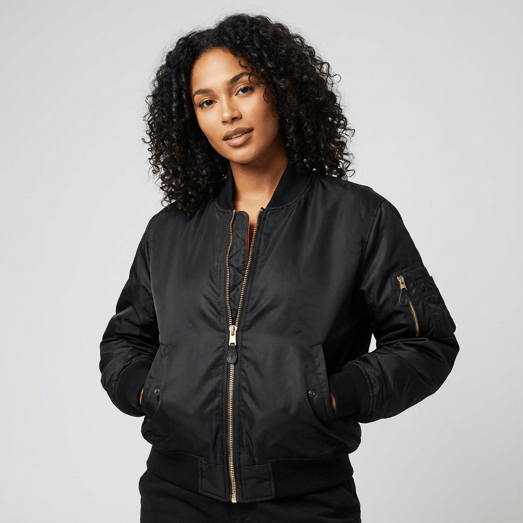 Women's Bomber Jacket | Ribbed Trim & Sleeve Pocket
