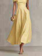 Yellow Linen One-Shoulder Fitted Dress