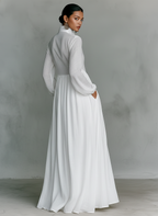 Cotton Linen Stand Collar Maxi Dress