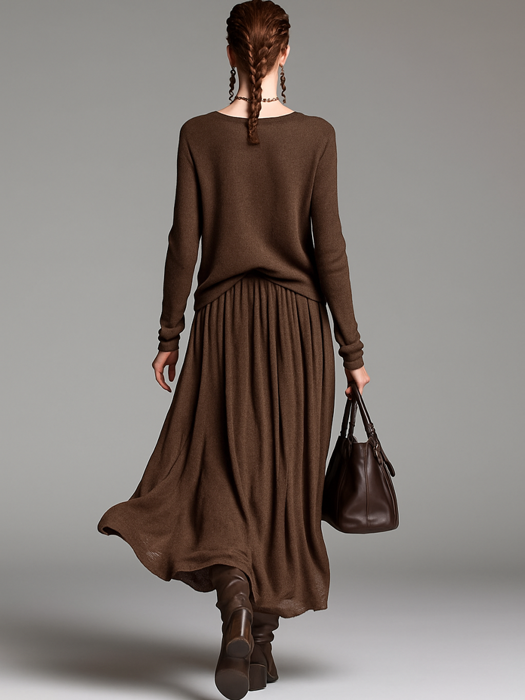 Knit Round Neck Sweater & Skirt Set