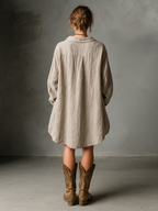 Cotton Linen Button Lapel Mini Dress