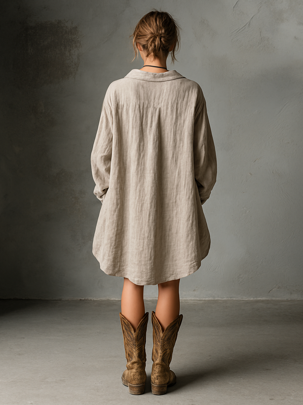 Cotton Linen Button Lapel Mini Dress