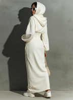 Women's Minimalist Waist Shirring Hooded Sweatshirt Maxi Dress MDA1965L4Y