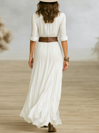 Pleated Lapel Cotton Linen Maxi Dress