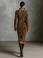 Leopard Jacquard Knit Zipper Midi Dress