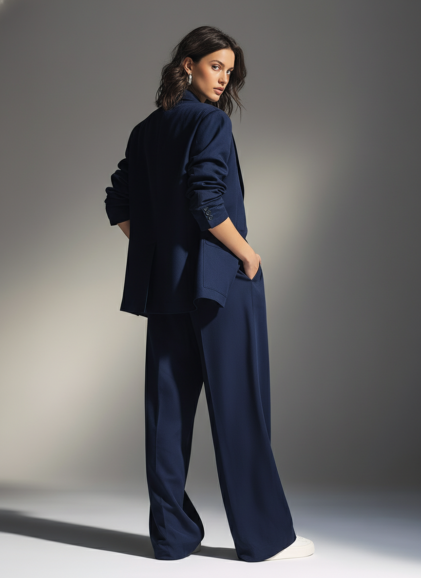 Navy Oversized Blazer & Wide-Leg Pants Set
