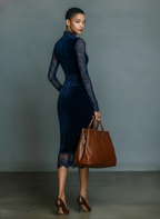 Velvet Lace-Trim V-Neck Midi Dress