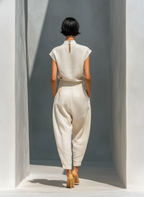 Ivory Mandarin Collar Keyhole Top & Barrel Skirt Set