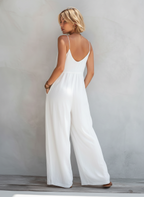 White Cotton Linen Sleeveless Loose Jumpsuit