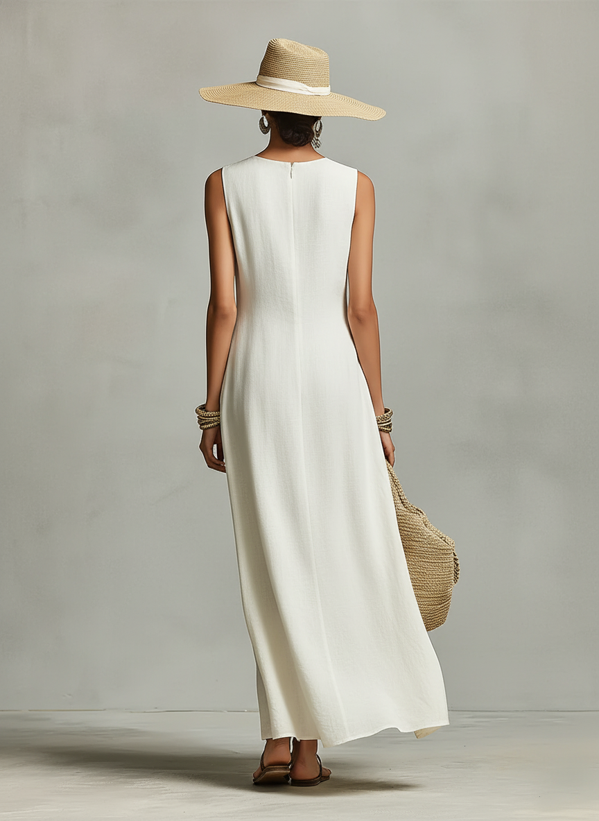 Ivory Linen Asymmetric Hem Dress