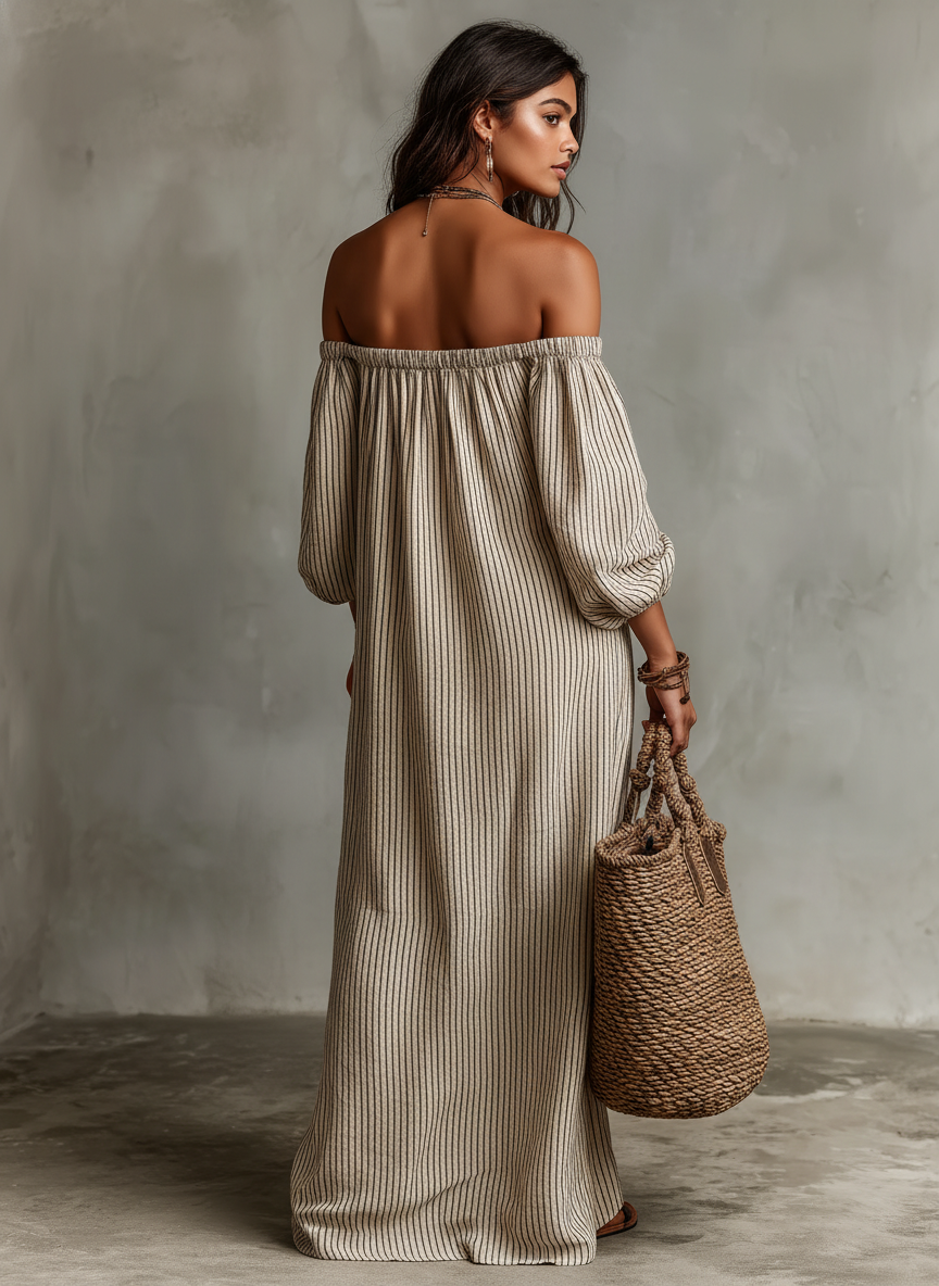 Off-Shoulder Cotton Linen Maxi Dress