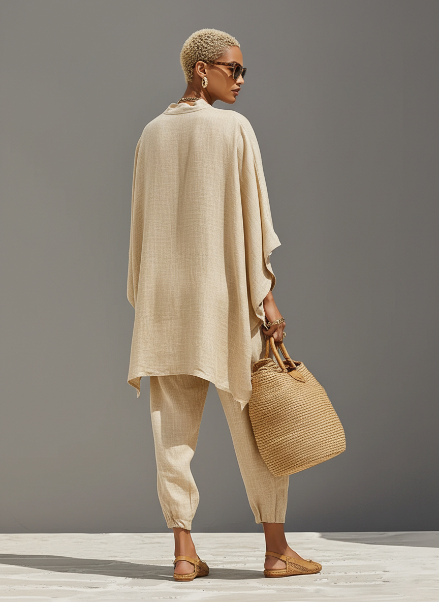 Neutral Linen Asymmetric Hem Set