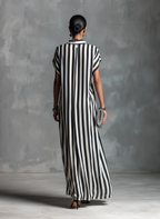 Black & White Striped Sleeveless Button-Front Long Dress