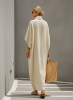 Oatmeal Linen Mandarin Collar Dress