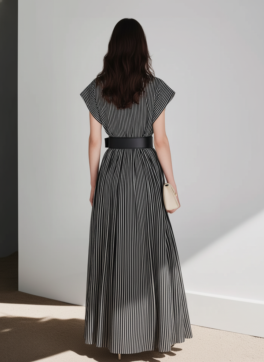 Black & White Striped Short-Sleeve Shirt Dress