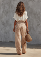 T-Shirt & Leopard Print Chiffon Straight-Leg Pants Set
