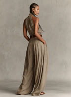 Taupe Halter Neck Wide-Leg Jumpsuit