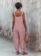 Striped Square-Neck Sleeveless Wide-Leg Jumpsuit