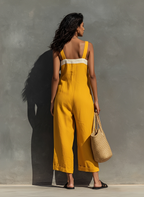 Linen Square Neck Strapless Loose Jumpsuit