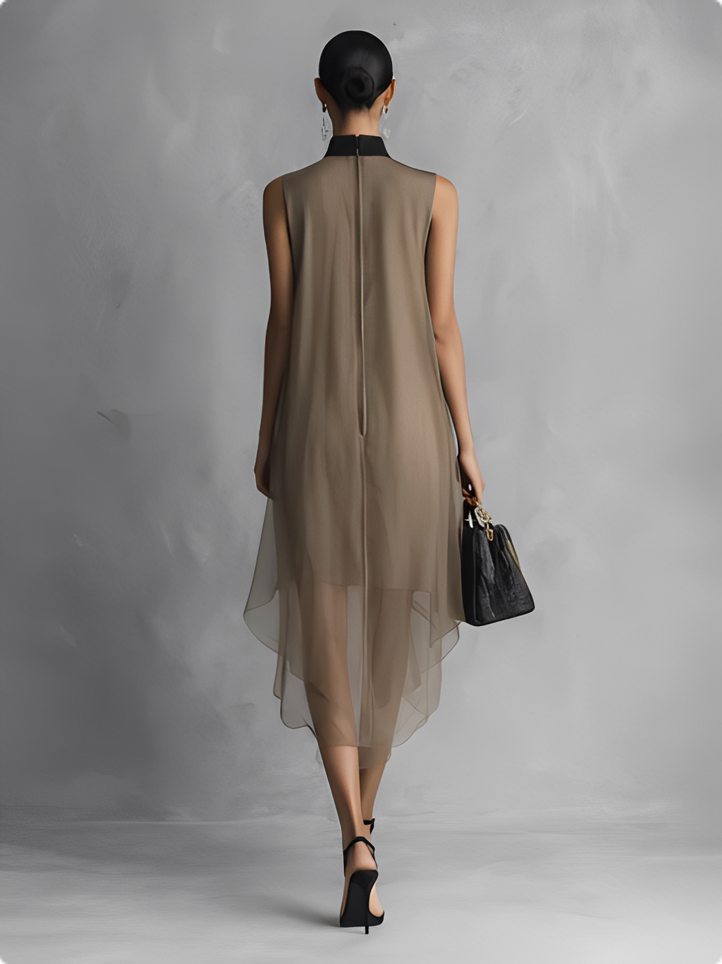 Khaki & Brown Color-Block Chiffon Dress