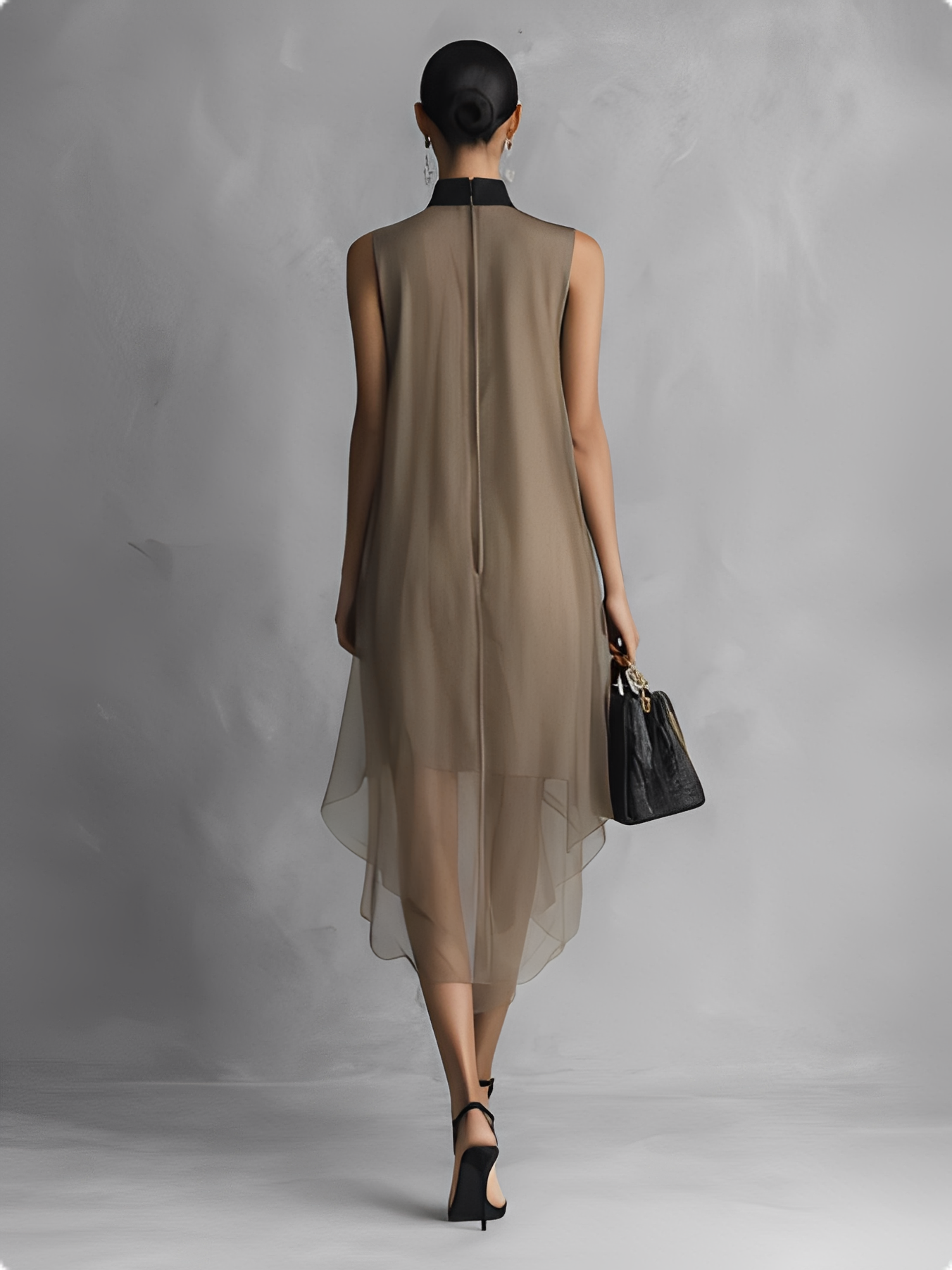 Khaki & Brown Color-Block Chiffon Dress